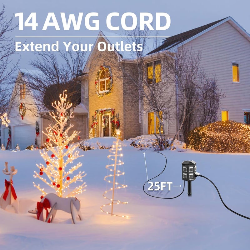 Tiffcofio Outdoor Power Strip Weatherproof, 25 FT Extension Cord with Stake, 6 Grounded Outlets for Christmas Yard Decorations and Inflatables, 15A/1875W, ETL Listed - Image 3